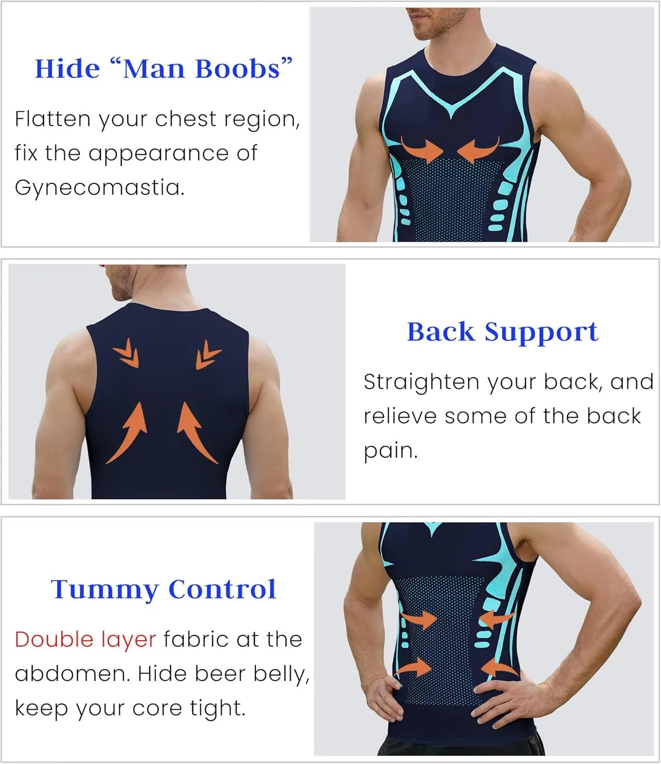 Compression Shirt Men Slimming Body Shaper Vest Crewneck Workout Shirts Tummy Control Undershirts