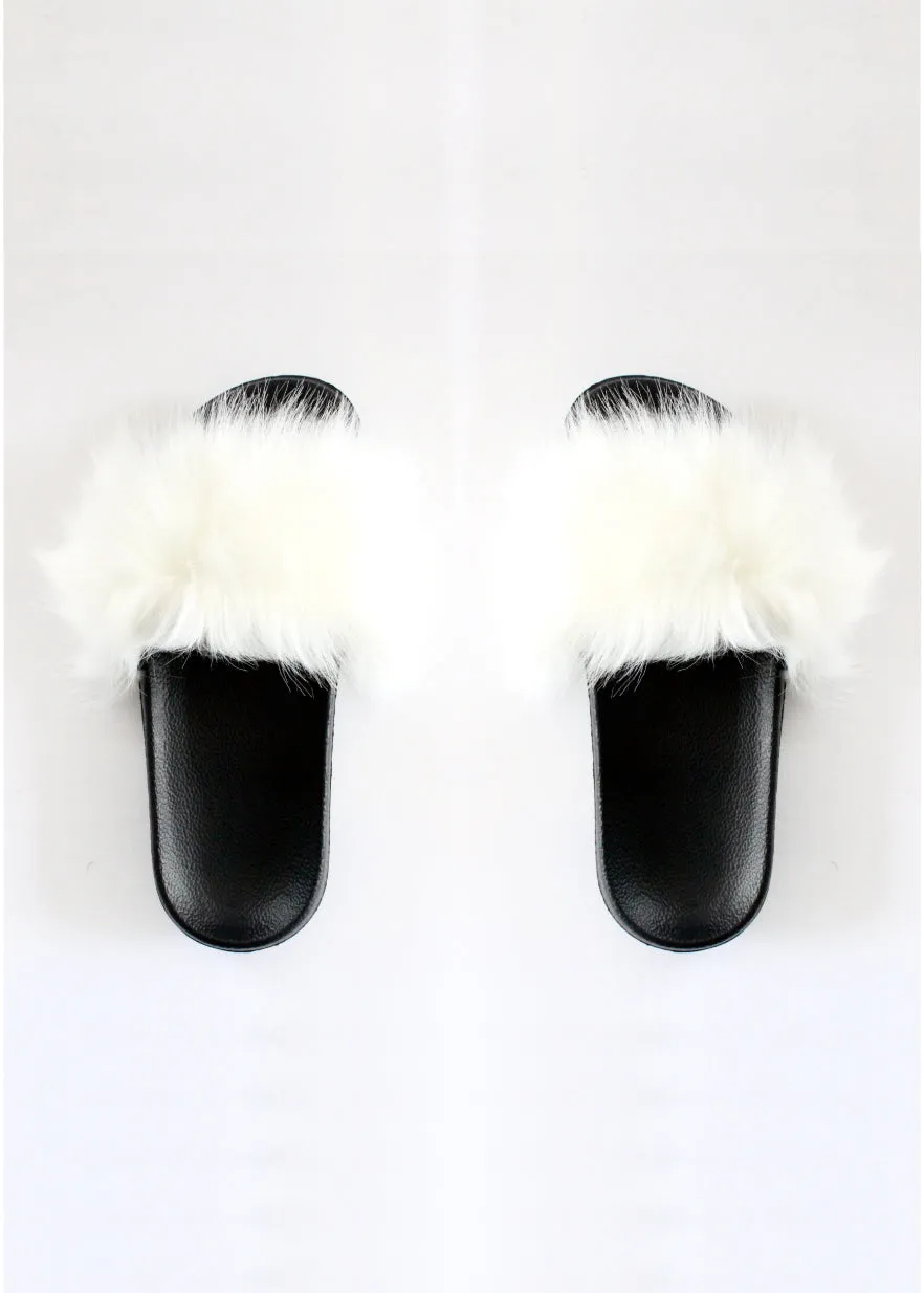 Faux Fur Slides | White