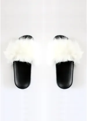 Faux Fur Slides | White