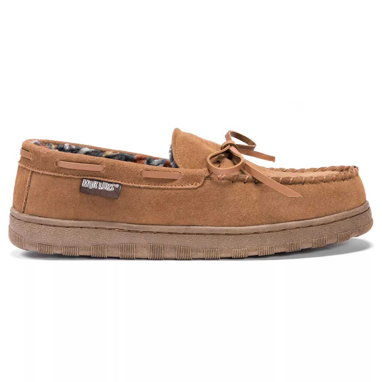 MUK LUKS Men's leather fleece moccasin slippers in Berber style
