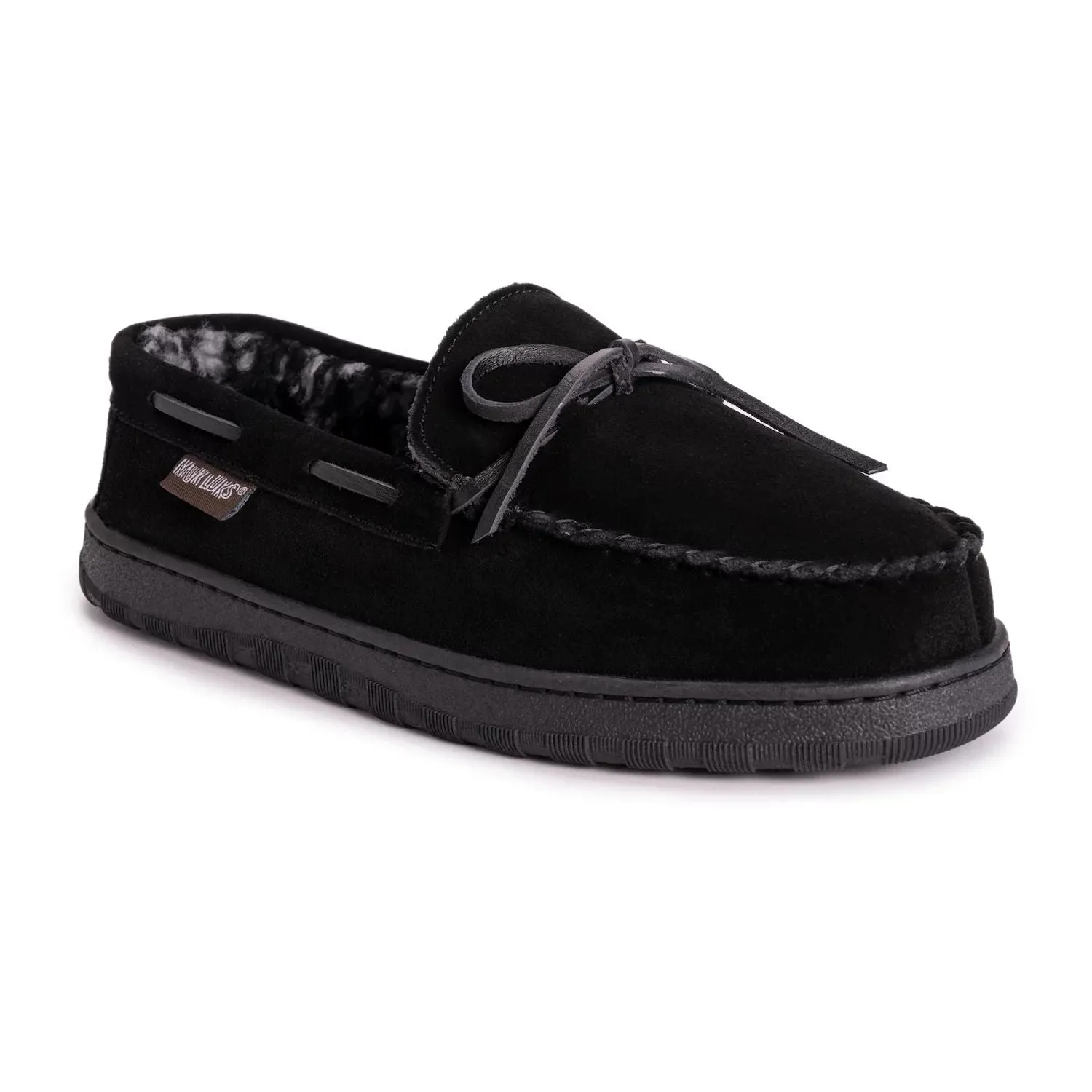 MUK LUKS Men's leather fleece moccasin slippers in Berber style
