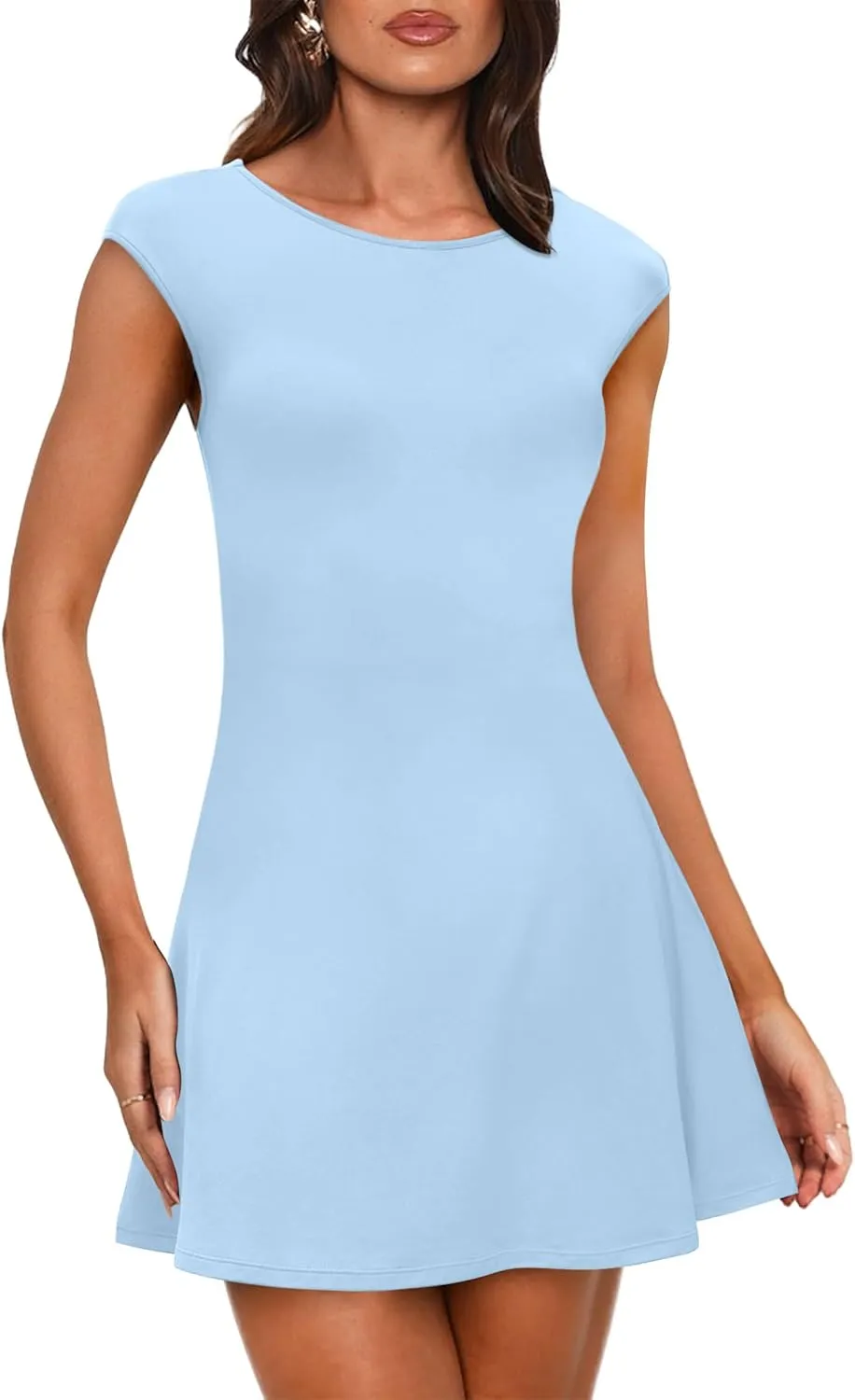 OFEEFAN Womens Dresses Cap Sleeve Cocktail Graduation Formal Party Club Mini Outfits