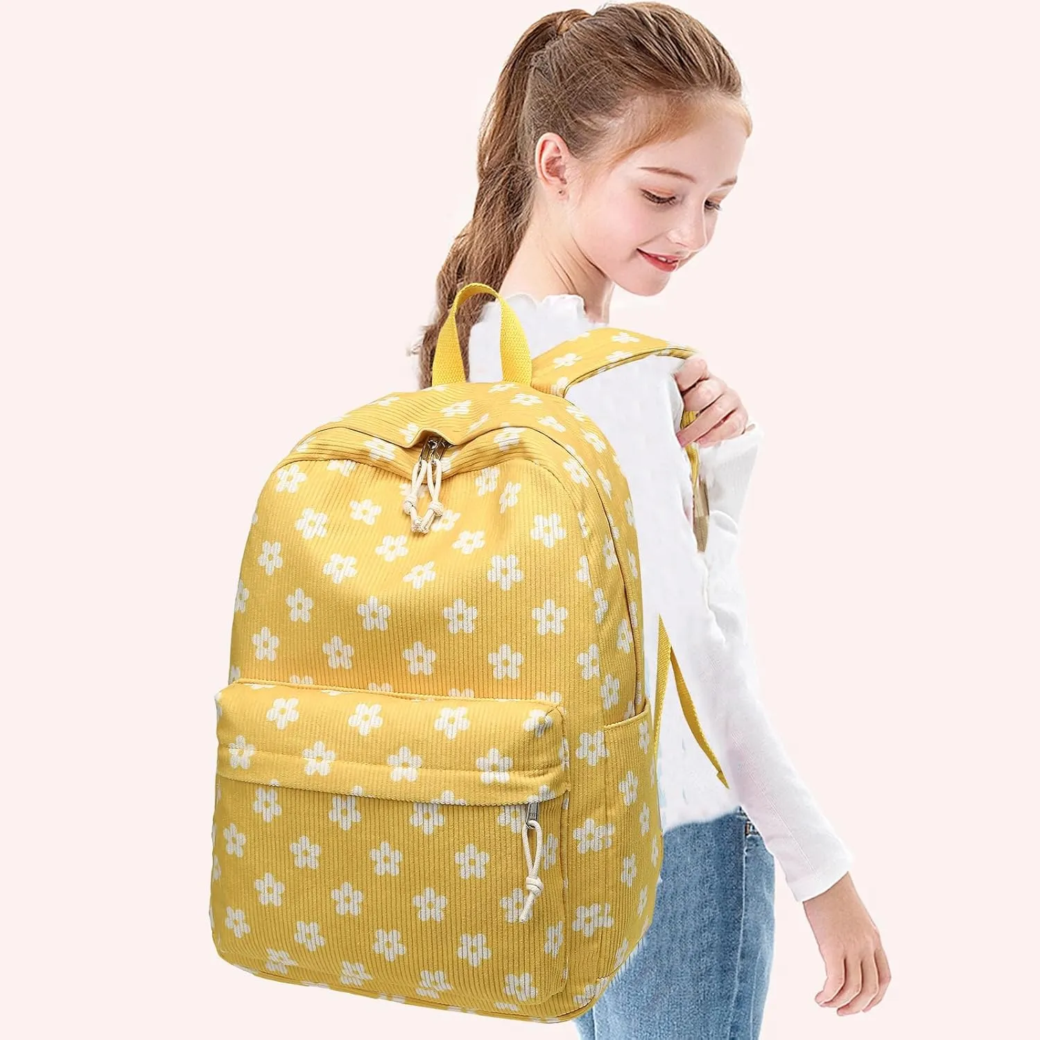 School Backpack for Teen Girls Bookbags Elementary High School Corduroy Laptop Bags Women Travel Daypacks