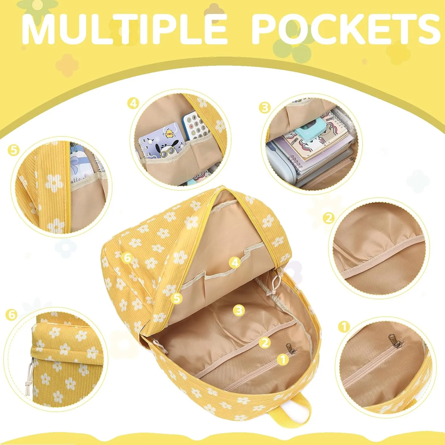 School Backpack for Teen Girls Bookbags Elementary High School Corduroy Laptop Bags Women Travel Daypacks