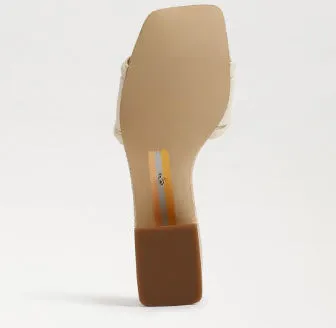 The Raffia & Leather Signature Block Heel Slide in Ivory